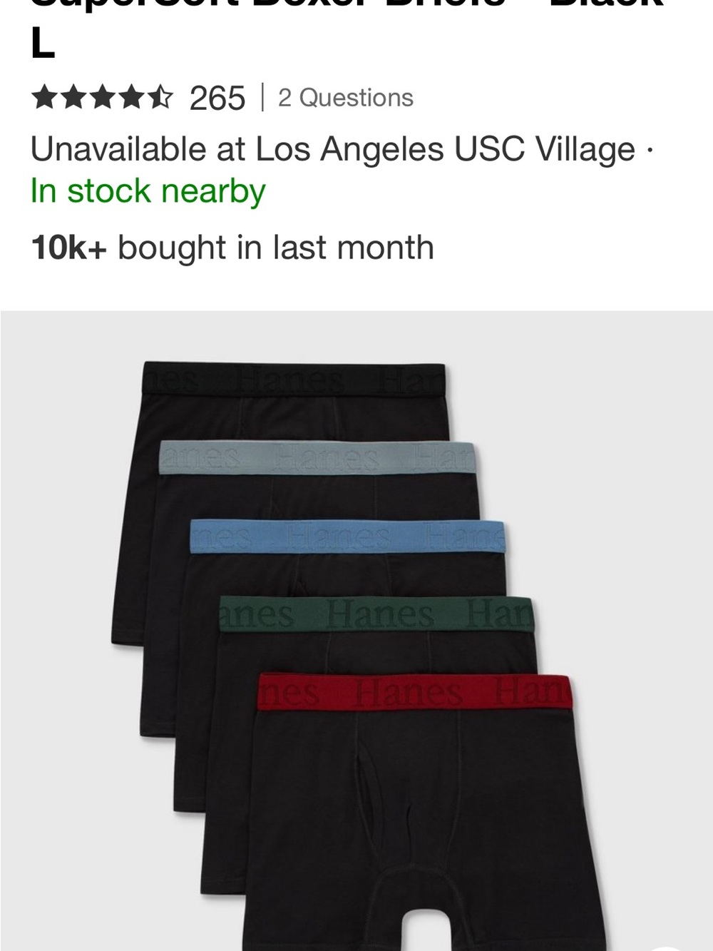 NWT Hanes kids 6-Pack Black Boxer Briefs with Colored Waistbands